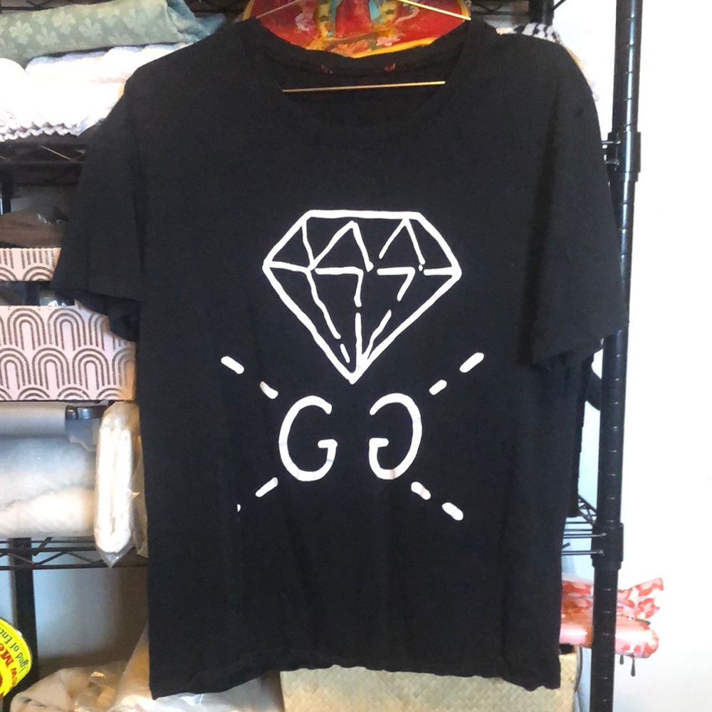 Black T-Shirt with White Diamond Graphic
